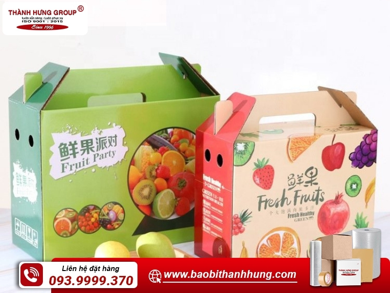 Thùng carton đựng trái cây kiểu dáng độc đáo, màu sắc bắt mắt