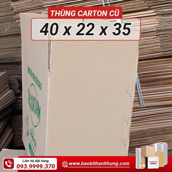 Thùng carton cũ 40x22x35 cm còn mới 99%