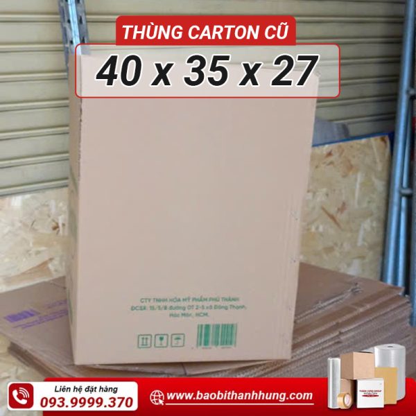Thùng carton cũ 40x35x27 cm giá rẻ còn mới 99%