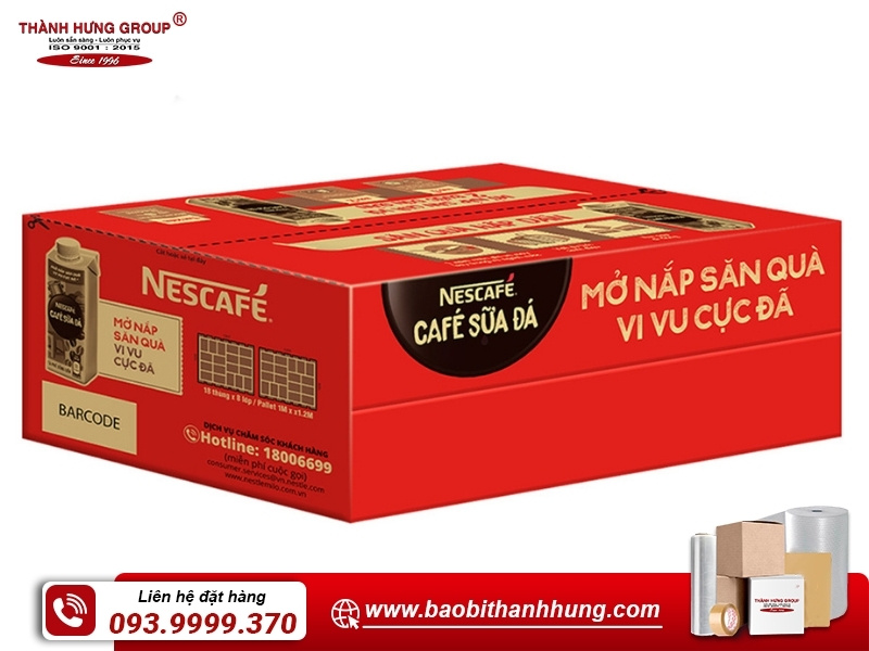 Thùng carton đựng cafe dạng lon.