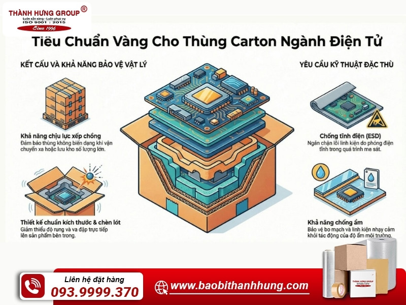 Các tiêu chuẩn kỹ thuật quan trọng của thùng carton đựng linh kiện điện tử.