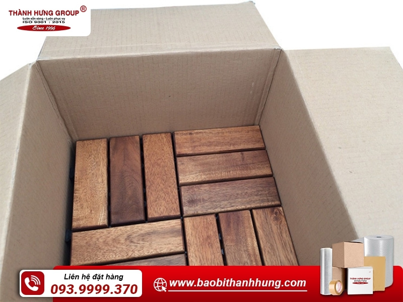 Kích thước thùng carton đựng gỗ xuất khẩu được tối ưu theo quy cách sản phẩm.