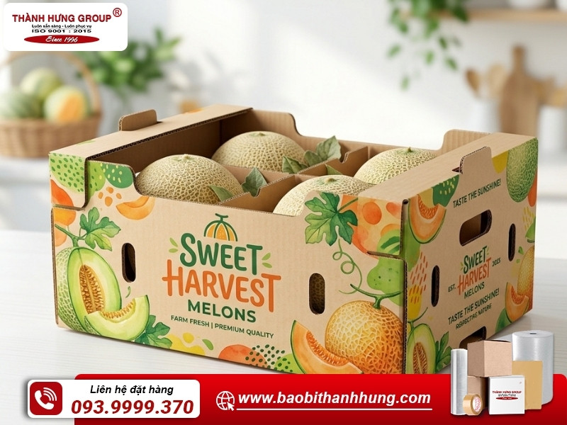 Sản xuất thùng carton đựng dưa lưới uy tín, chất lượng tại Bao Bì Thành Hưng.