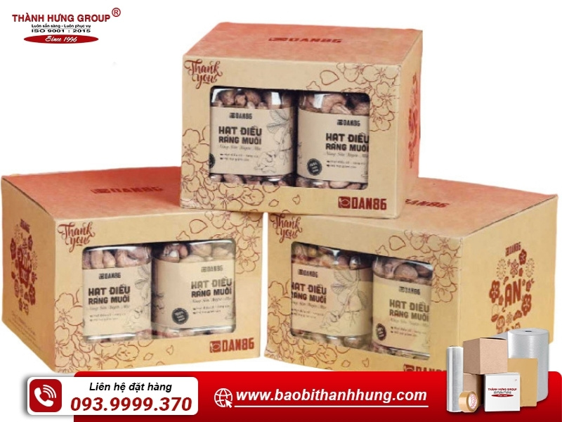Thùng carton đựng hạt điều làm quà tặng/ trưng bày.