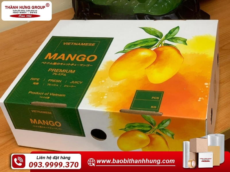 Thùng carton đựng xoài kiểu dáng sang trọng.
