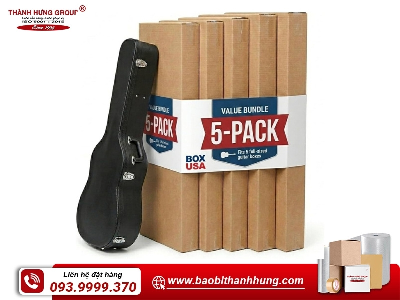 Thùng carton đựng đàn guitar chất lượng cao, gia cố chắc chắn.