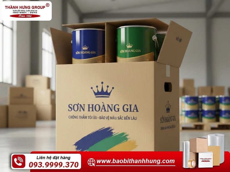 Thùng carton đựng sơn kết cấu chắc chắn, in ấn sắc nét.
