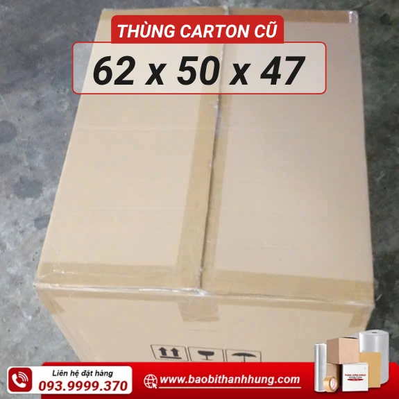 Thùng carton cũ 3 lớp 62 x 40 x 47 cm