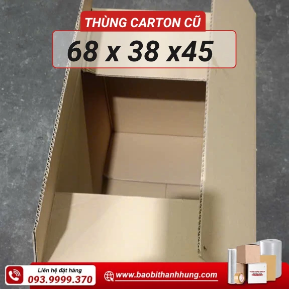 Thùng carton cũ 3 lớp 68x38x45cm