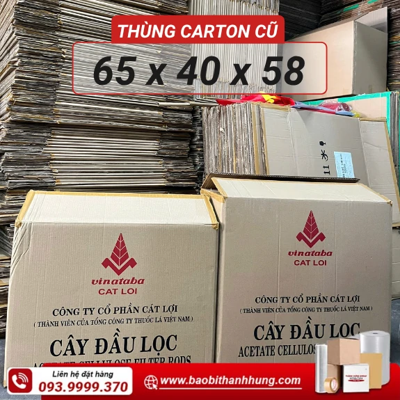 Thùng carton cũ 65x40x58cm 5 lớp và 65x40x50