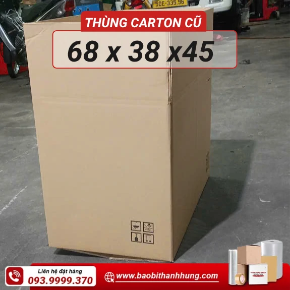 Thùng giấy cũ 3 lớp 68x38x45cm