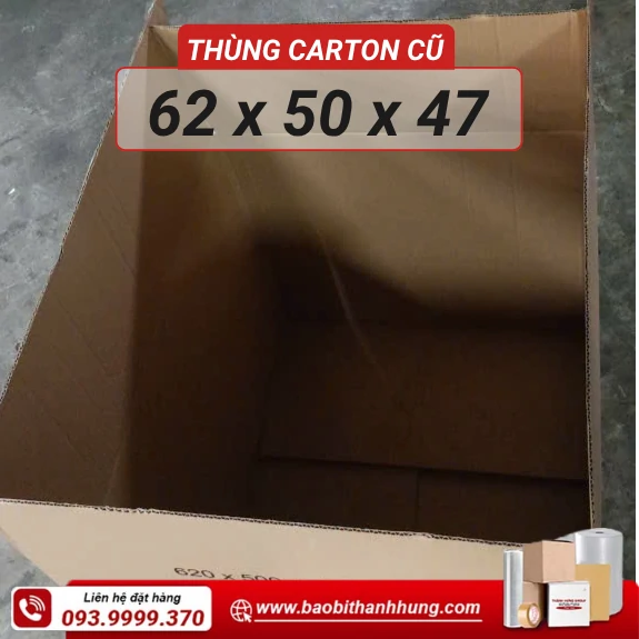 Thùng giấy cũ 3 lớp 62 x 40 x 47 cm