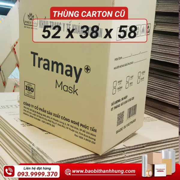 Thùng carton cũ 5 lớp 52x38x38 cm